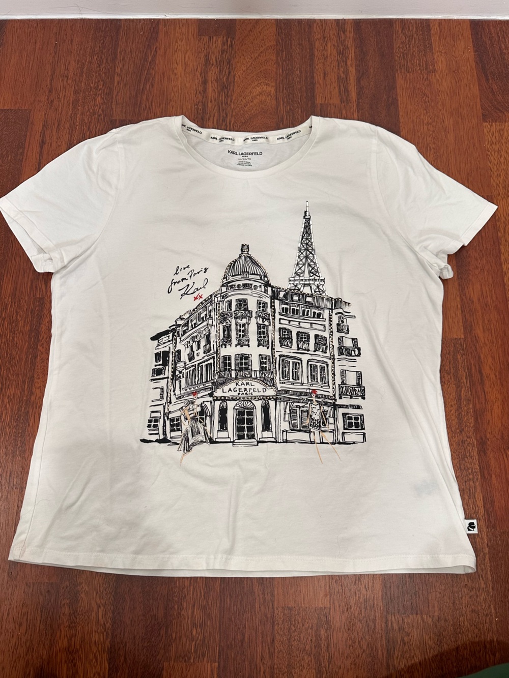 Karl Lagerfeld White Graphic Tee - Paris Building Print